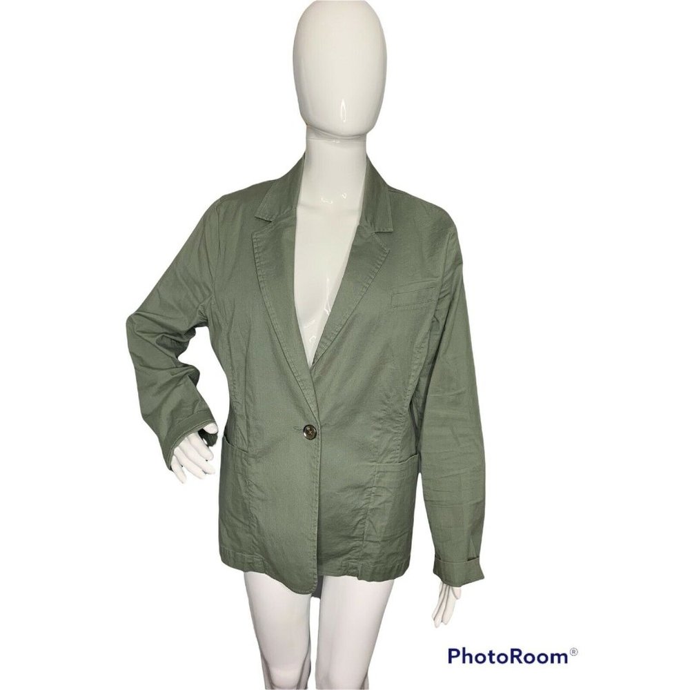 CAbi Womens L Olive Army Green One Button Blazer Jacket Stretch Lightweight #207 - Picture 2 of 8